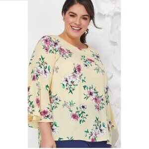 Lily Morgan Yellow Ruffled Lace Blouse XL |  Floral Style Top